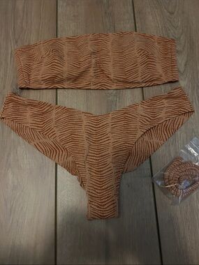aerie Rust Brown Patterned Bandeau Bikini Set